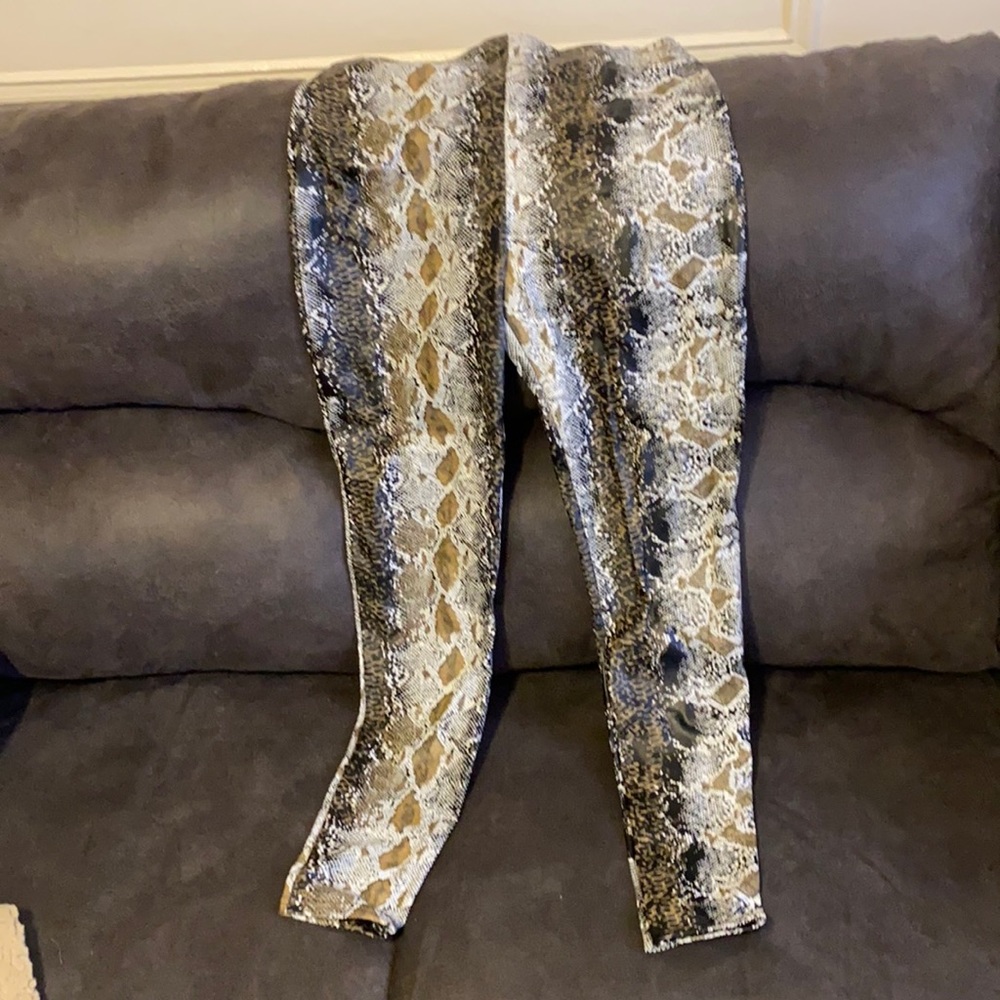 Pleather pants, high waist python print